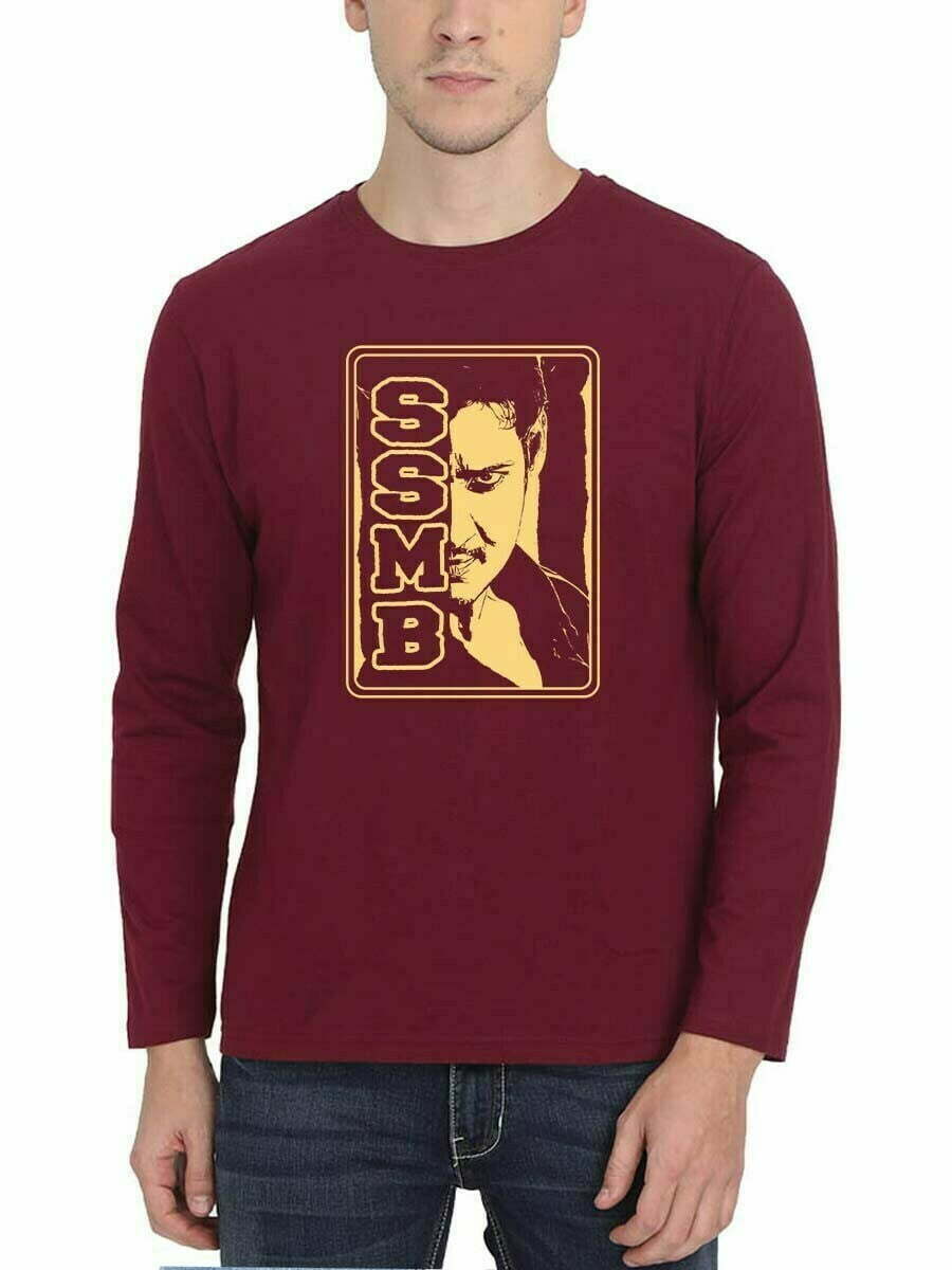 Ssmb Mahesh Babu Face Men Full Sleeve Maroon Telugu T Shirt Crazy Punch