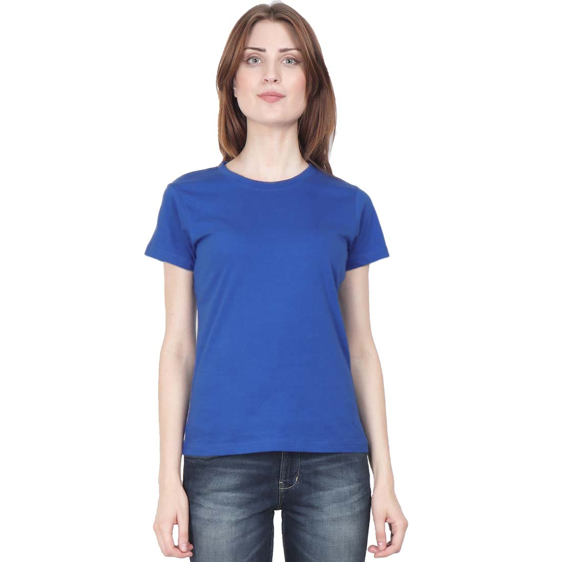 Women's Royal Blue Half Sleeve Round Neck Plain T-Shirt - Crazy Punch