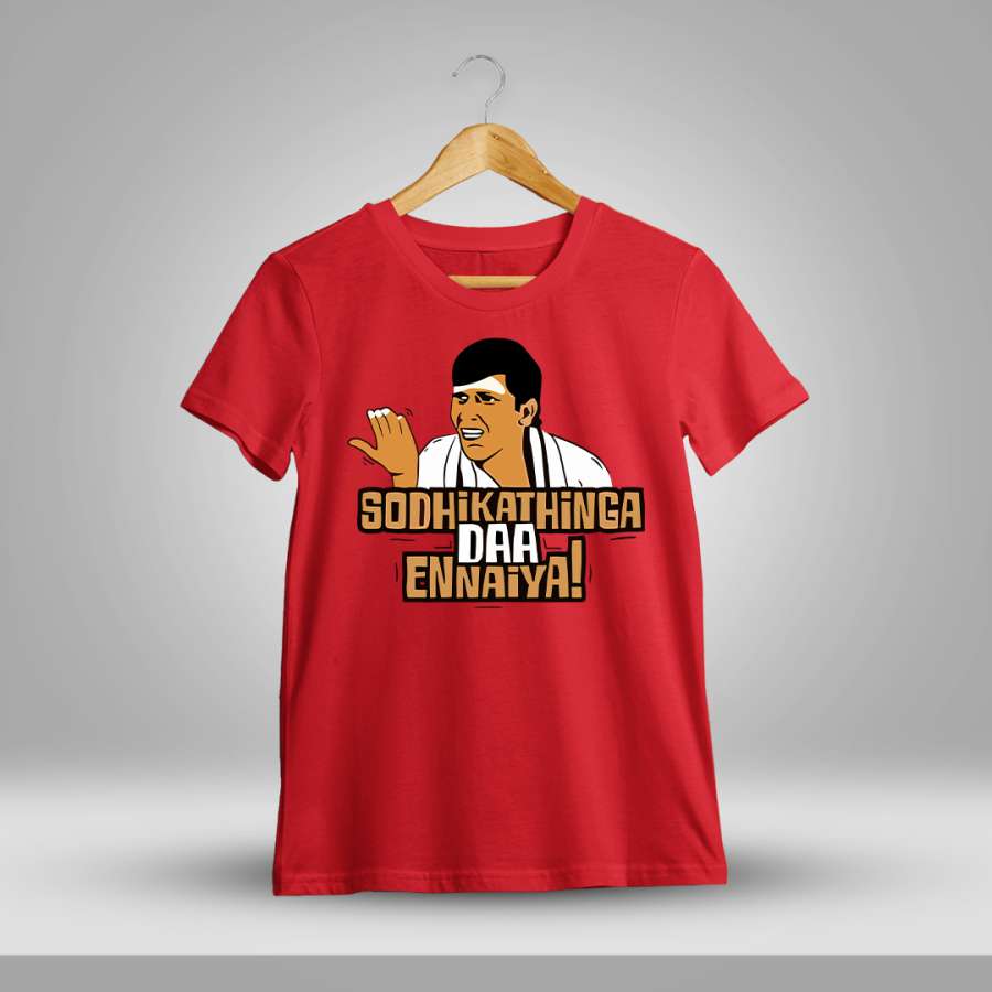 Sothikathinga Da Ennaya Dialogue Men Half Sleeve Red Vadivelu T-Shirt